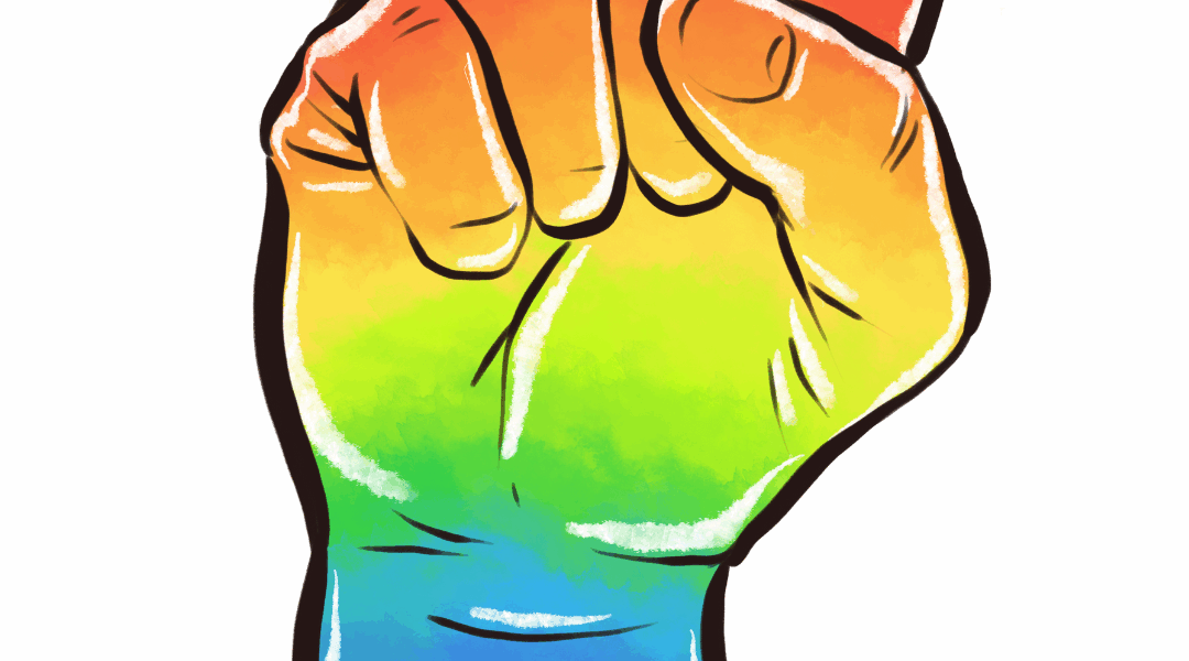 Een regenboogkleurige gebalde vuist